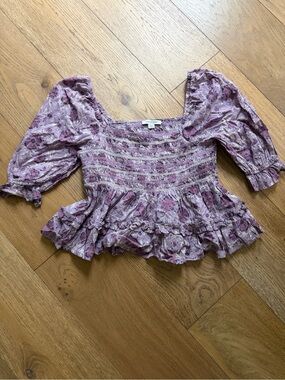 American Eagle Outfitters Lavender Floral Smocked Peplum Top
